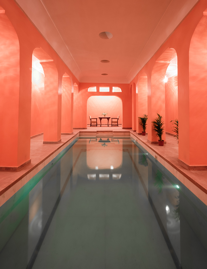 Keeping the best for last is a serene swimming pool that is designed along the lines of a Turkish hammam that reflects it’s coral walls and arches. 