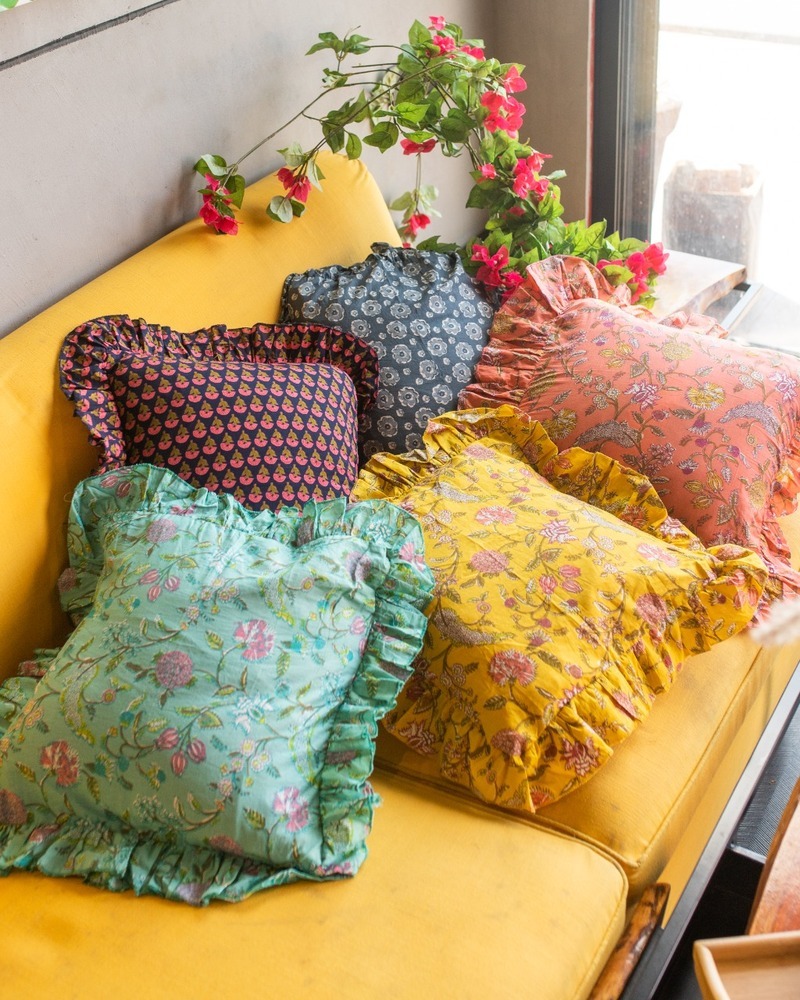 Spring Blockprint Ruffle Cushion Covers