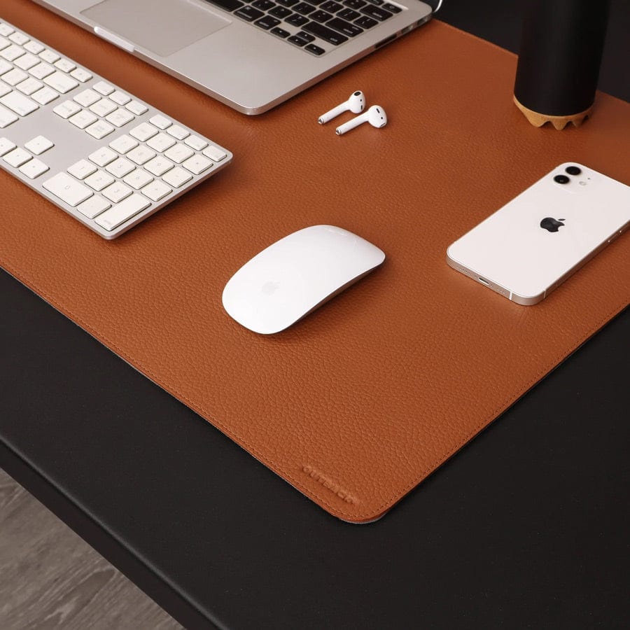Grained Leather Desk Mat Large - Tan