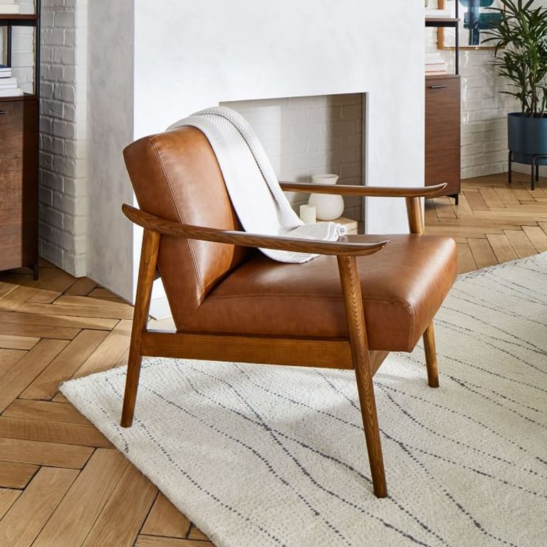 Mid-Century Leather Show Wood Chair