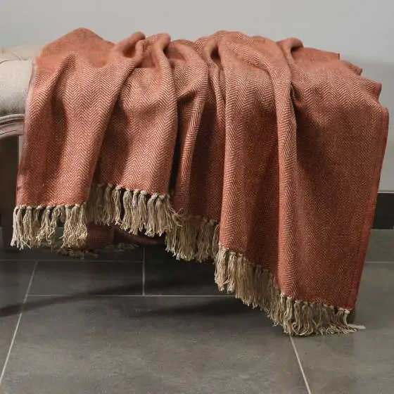 Herringbone Cotton Blend Rust Throw