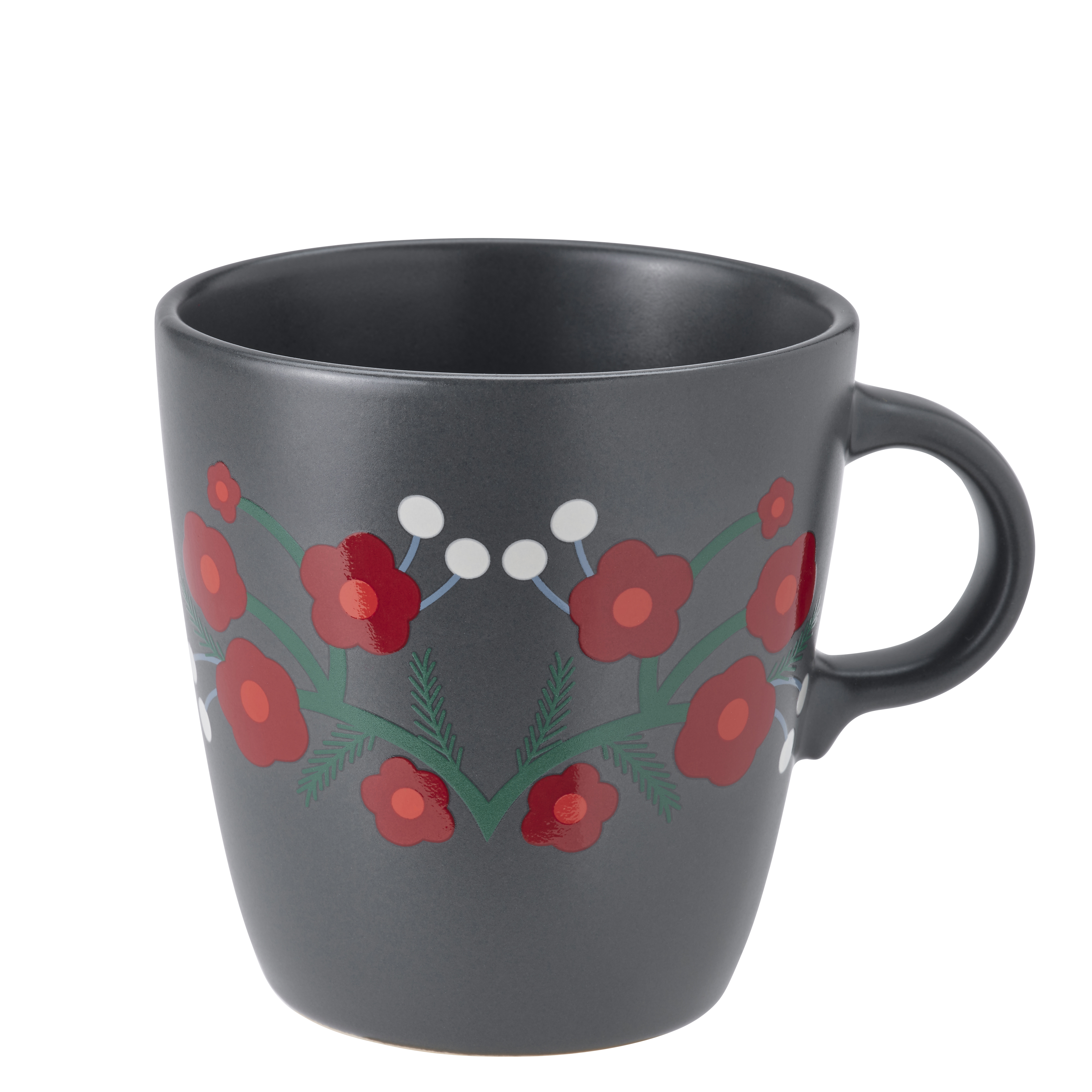 Dark grey mug with a flower pattern