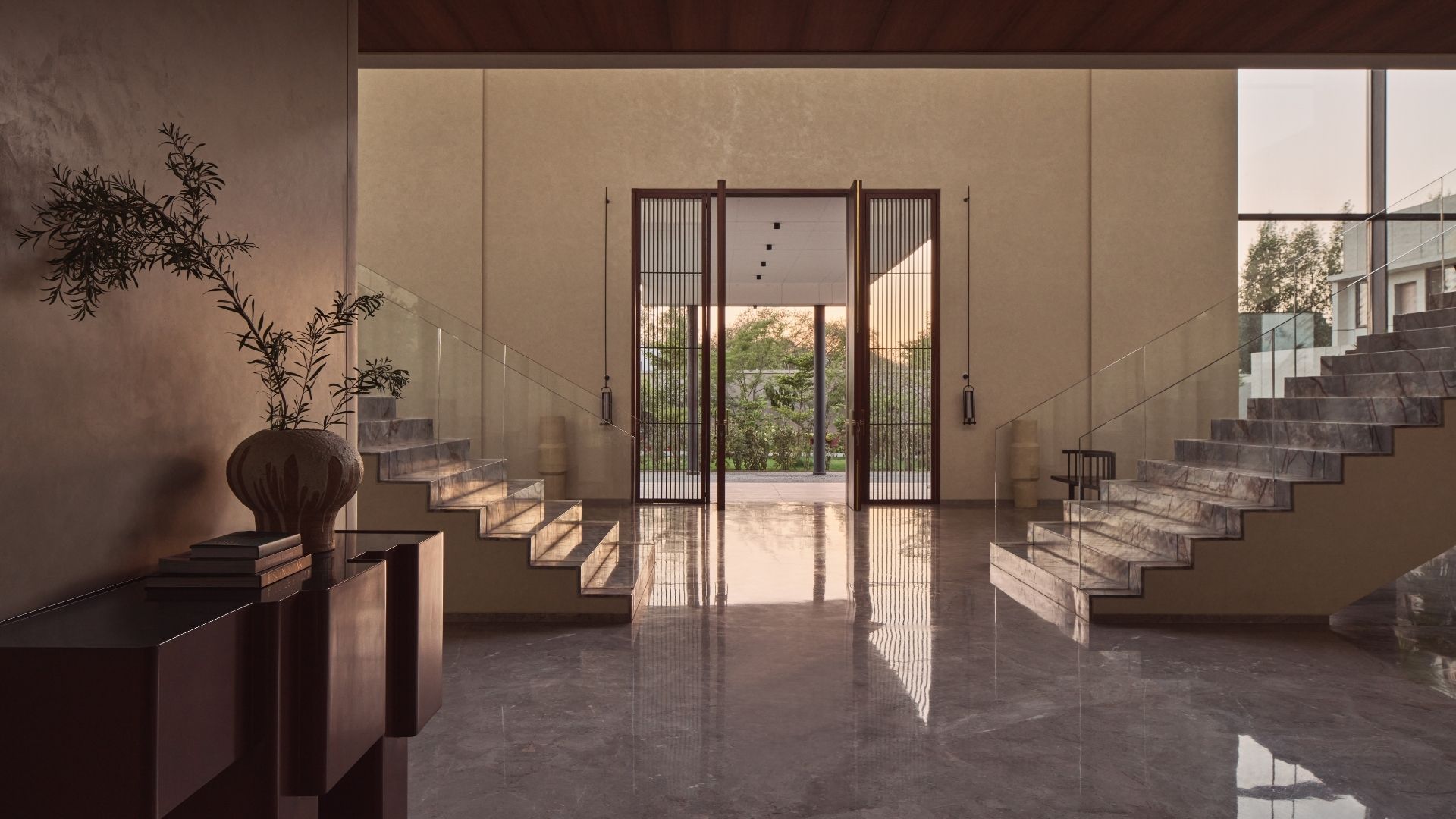 double staircase grand staircase glass doors