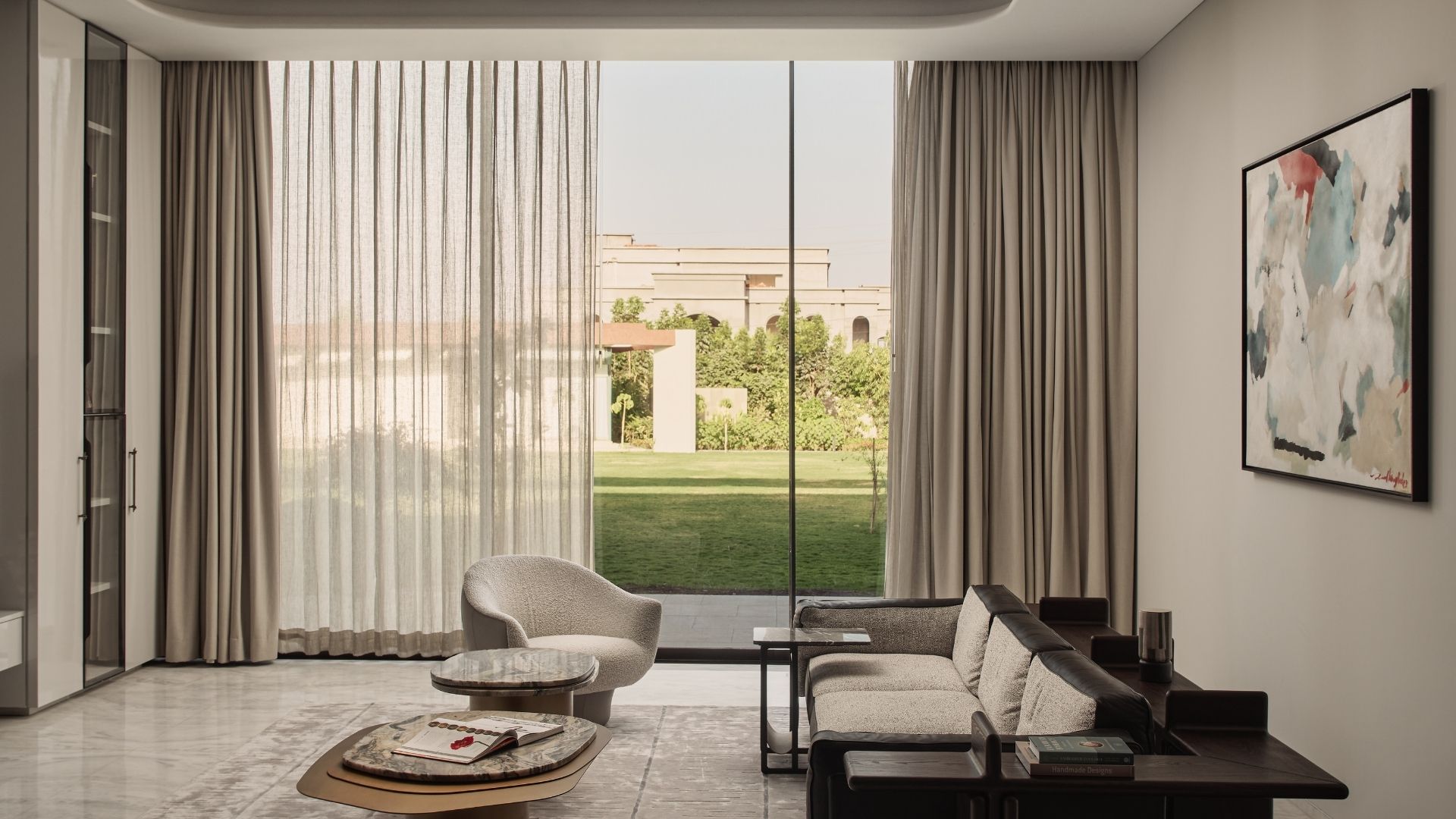 living room glass window tall ceilings