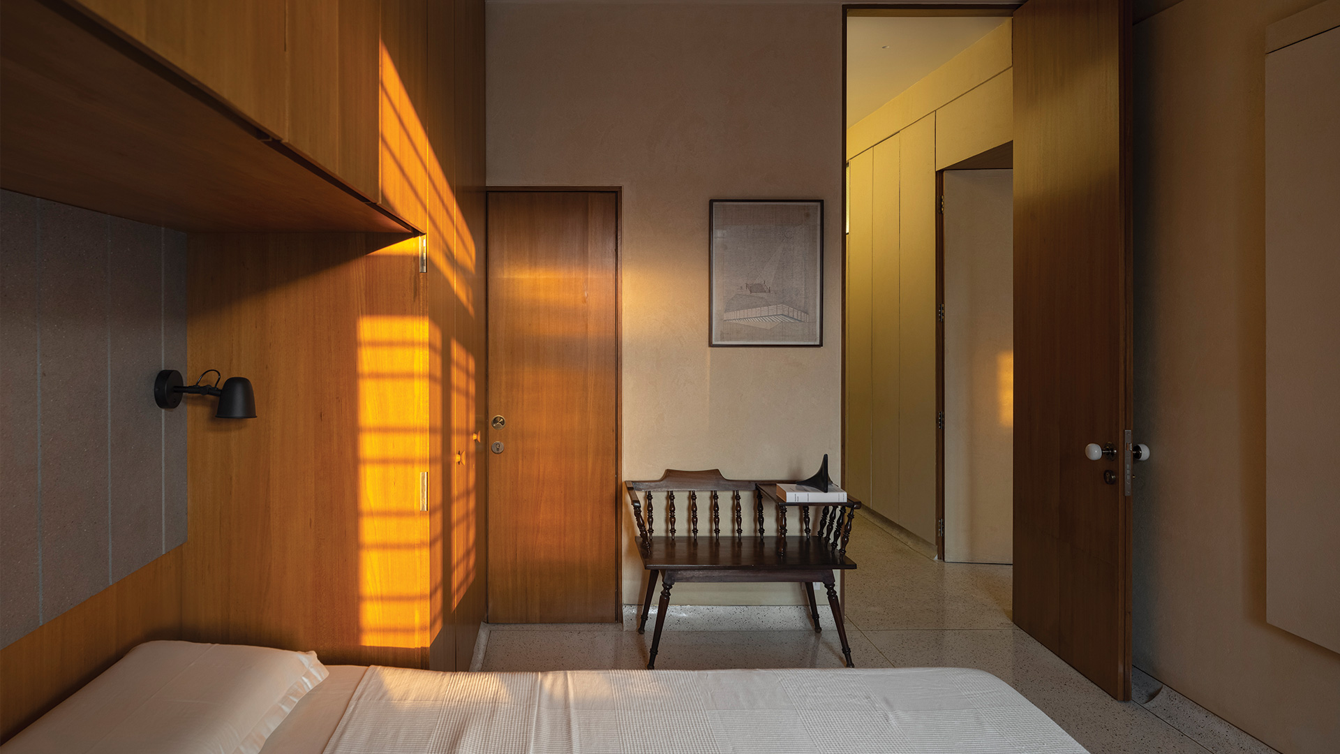 golden sunlight gracing the bedroom