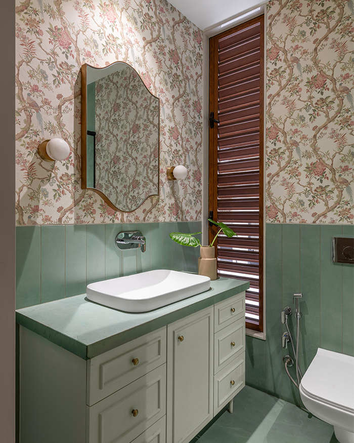 Vintage backdrop and muted green sink