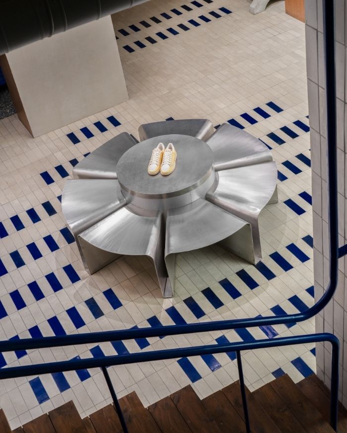 A metal seating option at the centre of the store catches eyeballs as soon as you enter, furniture by Comfort Zone; Photography by Avesh Gaur