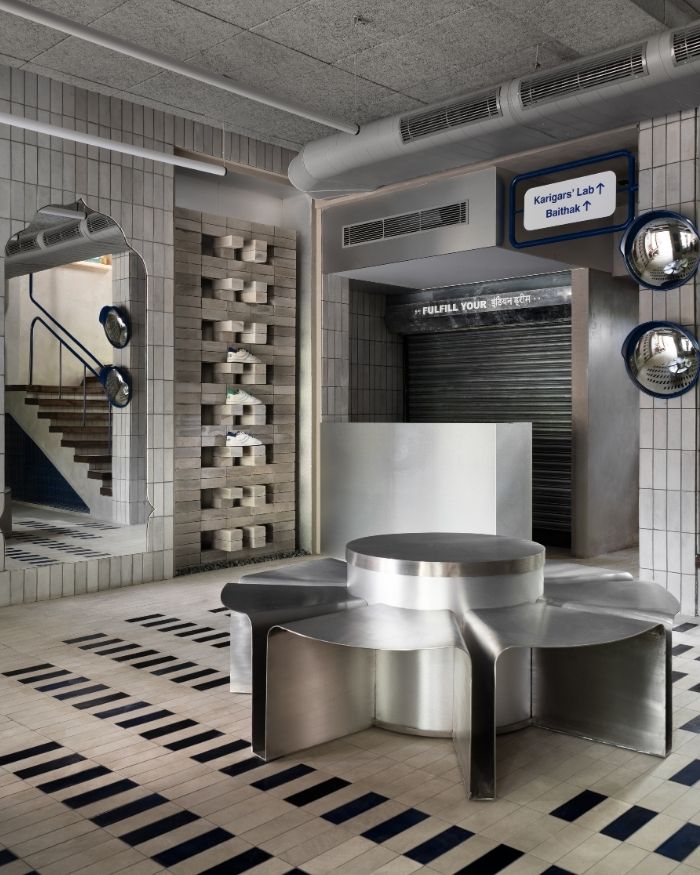 A soulful blend, local materials like brick, tile and metal sit within the store, tiles by Kasa Decor and Hey Concrete; Photography by Avesh Gaur