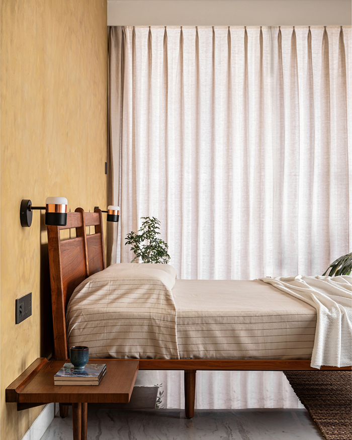 Ample sunlight fills the bedroom; Photography by Nayan Soni