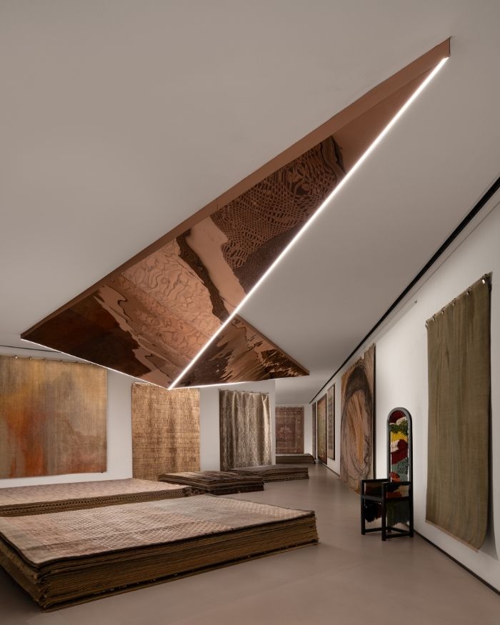 Bespoke reflective origami large bird ceiling feature; Photography by Avesh Gaur