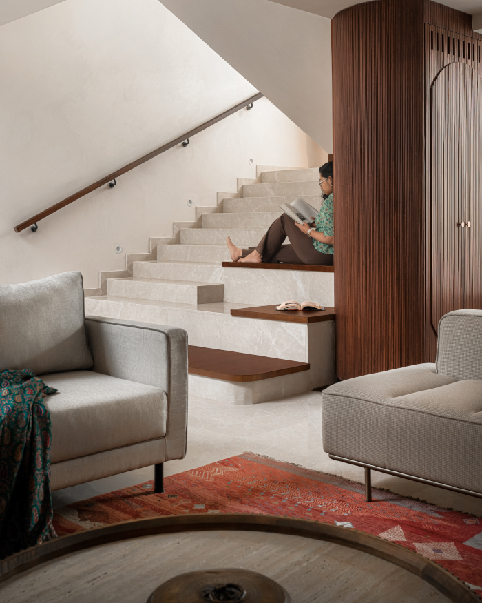 A muted neutral-toned saddle daybed from Wooden it be nice paired along with a warm hue of Jaipur Rugs; Styling by Apoorva Nayak, Photography by Arjun Krishna