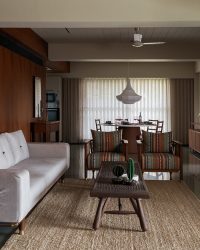 The living room chairs house a colourful medley of stripes; Photography by Bhavik Kadecha, The Dart Project